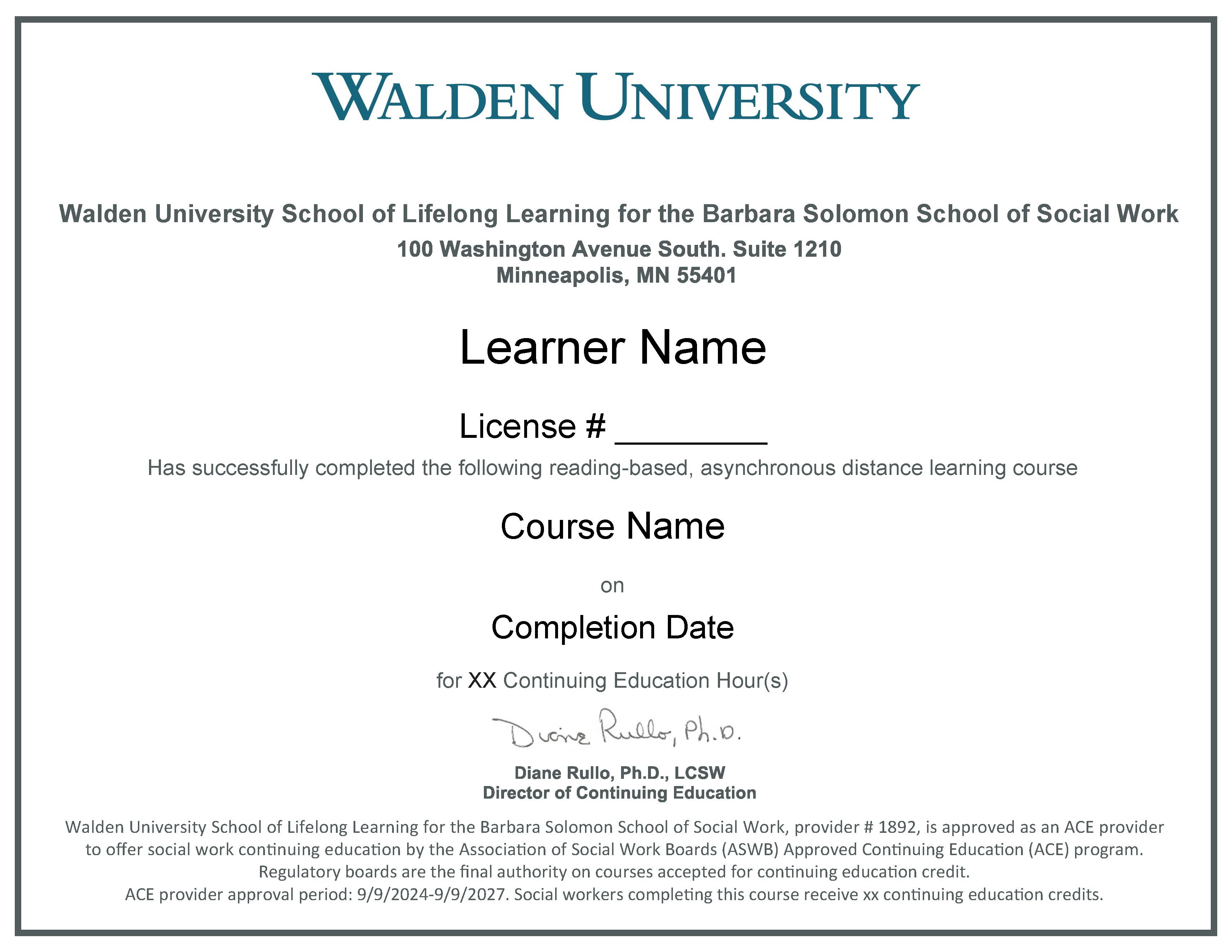 Certificate for Continuing Education Hours